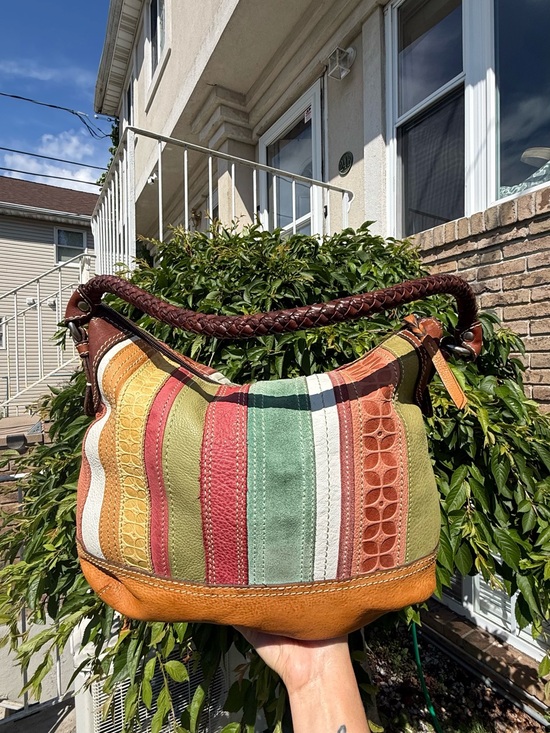 Fossil Handbags - Fossil Patchwork Leather Hobo Bag Boho Y2K Shoulder Purse Multicolor Suede